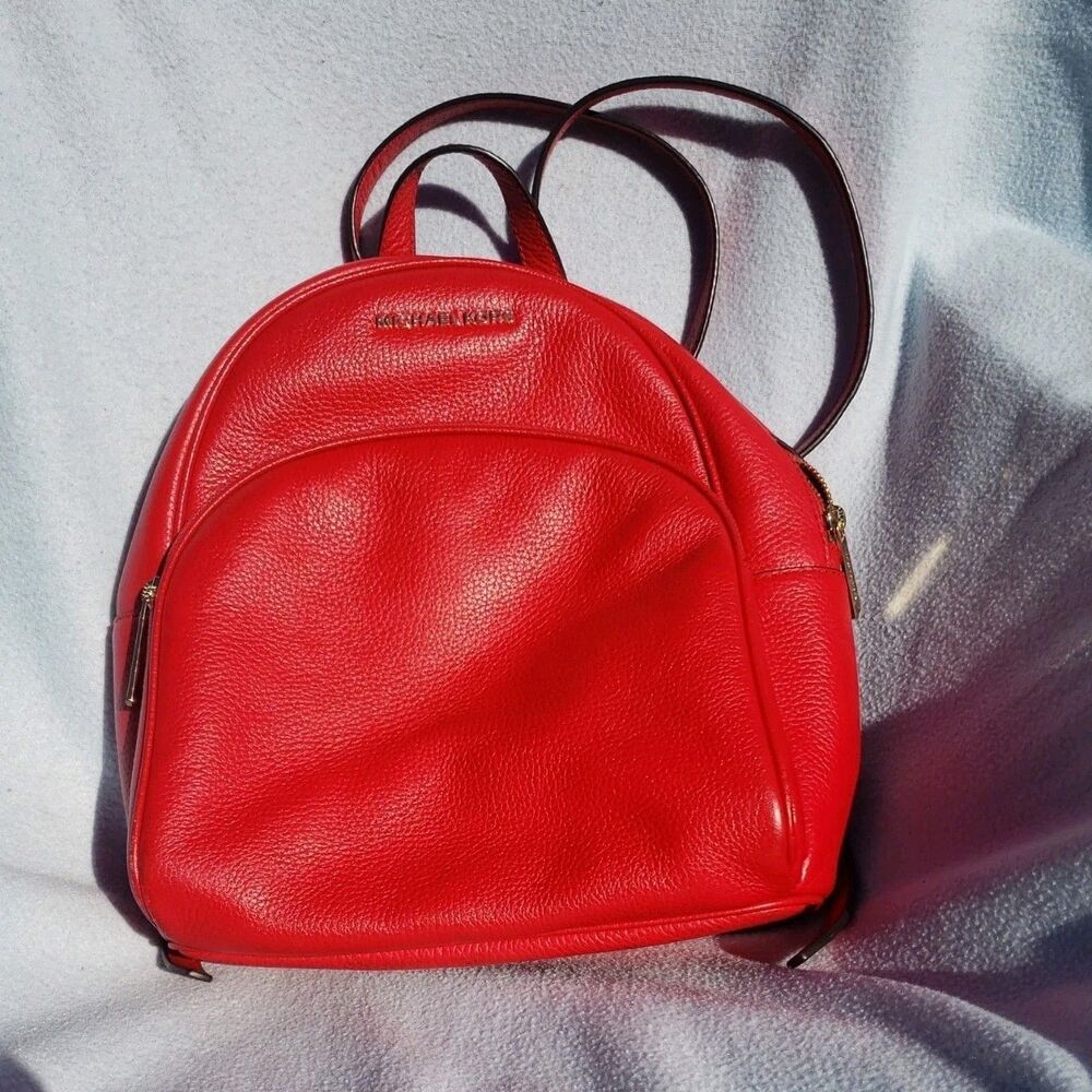 Cherry Red Michael Kors Abbey Medium Pebbled Leather Backpack NWOT